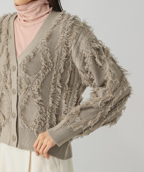 GLOBAL WORK（グローバルワーク）の「フリンジケーブルカーディガン/634006（カーディガン/ボレロ・レディース・ブラウン系その他3/オフホワイト/ブラック・MEDIUM）」の5枚目の写真