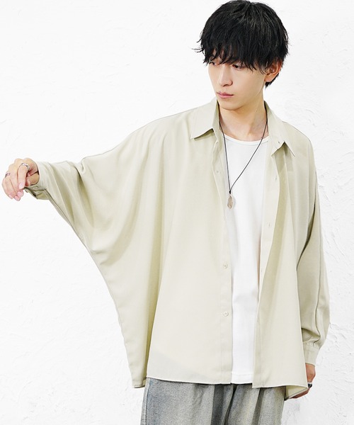 MinoriTY(マイノリティ)の「【MinoriTY】とろみ素材ドルマンシルエットルーズシャツ オーバーサイズ ルーズフィット レギュラーカラー メンズ(シャツ/ブラウス・メンズ・ブラック/カーキ/アイボリー・L/M/S)」の2枚目の写真