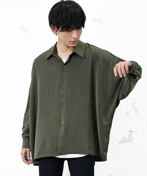 MinoriTY(マイノリティ)の「【MinoriTY】とろみ素材ドルマンシルエットルーズシャツ オーバーサイズ ルーズフィット レギュラーカラー メンズ(シャツ/ブラウス・メンズ・ブラック/カーキ/アイボリー・L/M/S)」の8枚目の写真