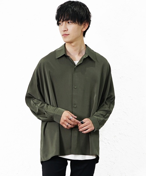 MinoriTY(マイノリティ)の「【MinoriTY】とろみ素材ドルマンシルエットルーズシャツ オーバーサイズ ルーズフィット レギュラーカラー メンズ(シャツ/ブラウス・メンズ・ブラック/カーキ/アイボリー・L/M/S)」の9枚目の写真