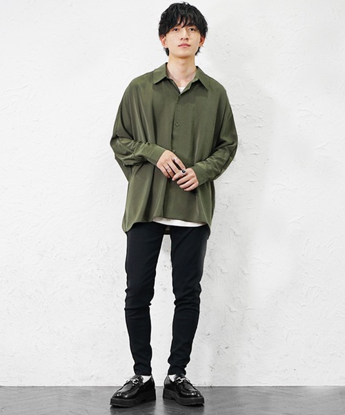 MinoriTY(マイノリティ)の「【MinoriTY】とろみ素材ドルマンシルエットルーズシャツ オーバーサイズ ルーズフィット レギュラーカラー メンズ(シャツ/ブラウス・メンズ・ブラック/カーキ/アイボリー・L/M/S)」の11枚目の写真