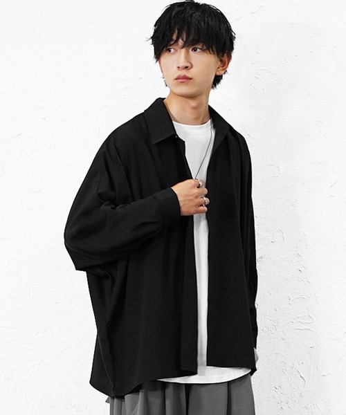 MinoriTY(マイノリティ)の「【MinoriTY】とろみ素材ドルマンシルエットルーズシャツ オーバーサイズ ルーズフィット レギュラーカラー メンズ(シャツ/ブラウス・メンズ・ブラック/カーキ/アイボリー・L/M/S)」の12枚目の写真