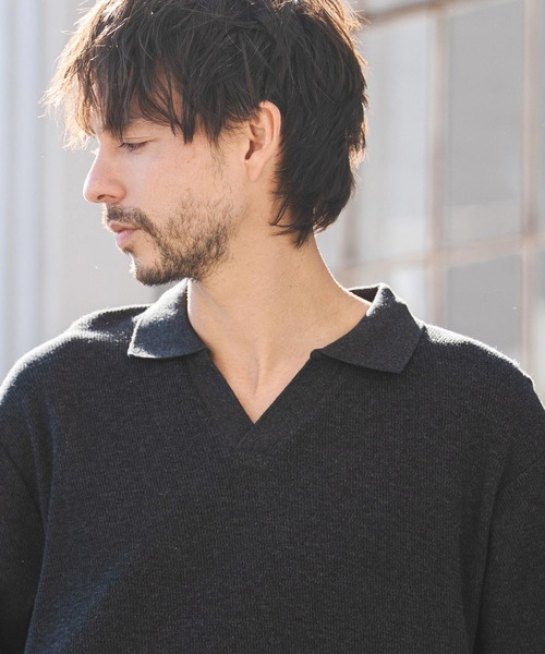 CAMBIO(カンビオ)の「ms6400- Honeycomb Waffle 3-4 Sleeve Skipper Polo Shirts スキッパーポロシャツ(S64026cmb)(ポロシャツ・メンズ・ホワイト/ブラック/チャコールグレー・S/M/L)」の1枚目の写真