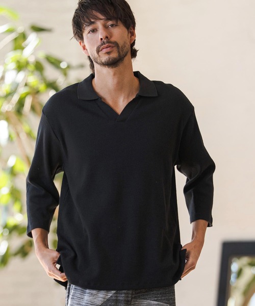 ms6400- Honeycomb Waffle 3-4 Sleeve Skipper Polo Shirts スキッパー