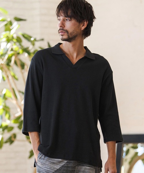 CAMBIO(カンビオ)の「ms6400- Honeycomb Waffle 3-4 Sleeve Skipper Polo Shirts スキッパーポロシャツ(S64026cmb)(ポロシャツ・メンズ・ホワイト/ブラック/チャコールグレー・S/M/L)」の11枚目の写真