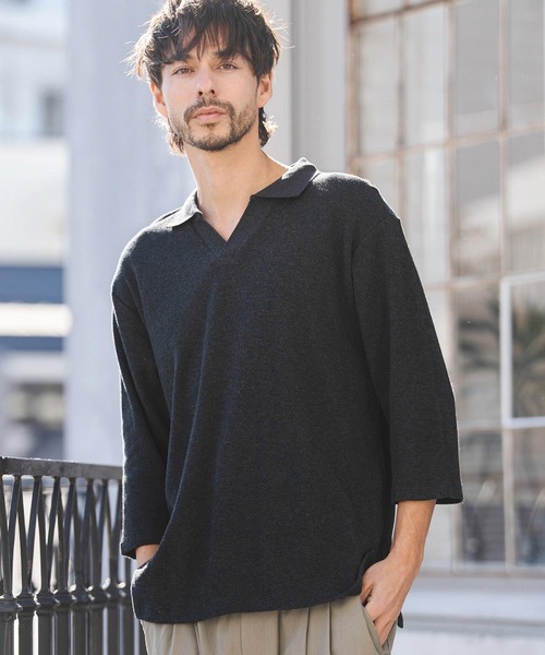 CAMBIO(カンビオ)の「ms6400- Honeycomb Waffle 3-4 Sleeve Skipper Polo Shirts スキッパーポロシャツ(S64026cmb)(ポロシャツ・メンズ・ホワイト/ブラック/チャコールグレー・S/M/L)」の16枚目の写真