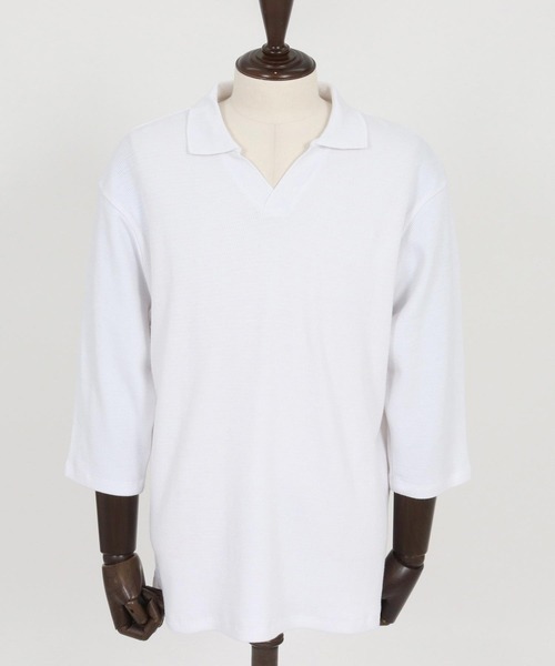 CAMBIO(カンビオ)の「ms6400- Honeycomb Waffle 3-4 Sleeve Skipper Polo Shirts スキッパーポロシャツ(S64026cmb)(ポロシャツ・メンズ・ホワイト/ブラック/チャコールグレー・S/M/L)」の22枚目の写真