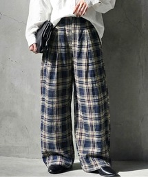 インド綿 チェック柄 ワイドパンツ