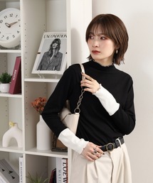 袖配色切替ボトルネックＴシャツ 長袖