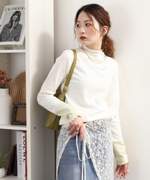 袖配色切替ボトルネックTシャツ 長袖