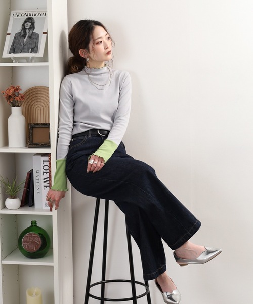 Quelle Chance(ケルシャンス)の「袖配色切替ボトルネックTシャツ 長袖(Tシャツ/カットソー・レディース・ブラック/キナリ/ブラック系2/杢グレー・M/L)」の21枚目の写真