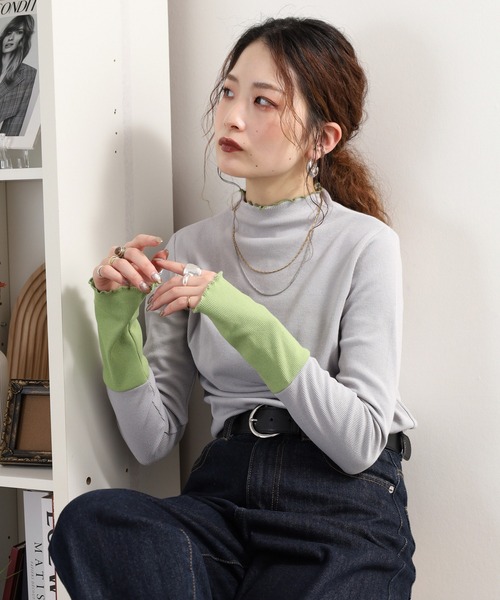 袖配色切替ボトルネックTシャツ 長袖（Tシャツ/カットソー）｜Quelle