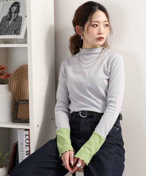 Quelle Chance(ケルシャンス)の「袖配色切替ボトルネックTシャツ 長袖(Tシャツ/カットソー・レディース・ブラック/キナリ/ブラック系2/杢グレー・M/L)」の16枚目の写真