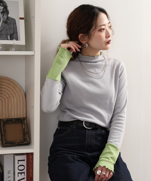 Quelle Chance(ケルシャンス)の「袖配色切替ボトルネックTシャツ 長袖(Tシャツ/カットソー・レディース・ブラック/キナリ/ブラック系2/杢グレー・M/L)」の17枚目の写真