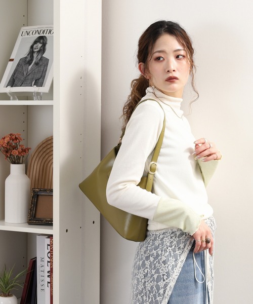 Quelle Chance(ケルシャンス)の「袖配色切替ボトルネックTシャツ 長袖(Tシャツ/カットソー・レディース・ブラック/キナリ/ブラック系2/杢グレー・M/L)」の5枚目の写真