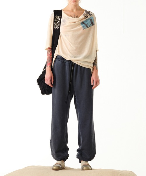 OPEN Yy（オープンワイワイ）の「【OPEN YY】CURVED ZIP SWEAT PANTS（スウェットパンツ・レディース・オフホワイト/ダークネイビー・M/S）」の3枚目の写真