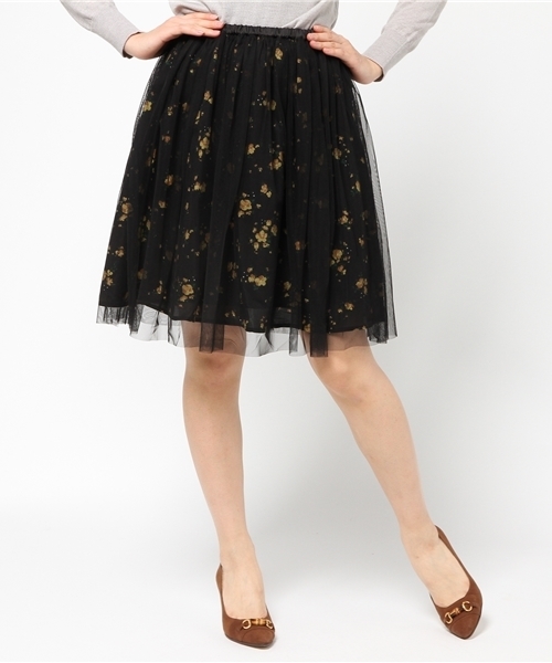 natural couture(ナチュラルクチュール)の「【natural couture NICE CLAUP】小花チュールスカート(スカート・レディース・オフホワイト/ネイビー/ブラック・FREE)」の2枚目の写真