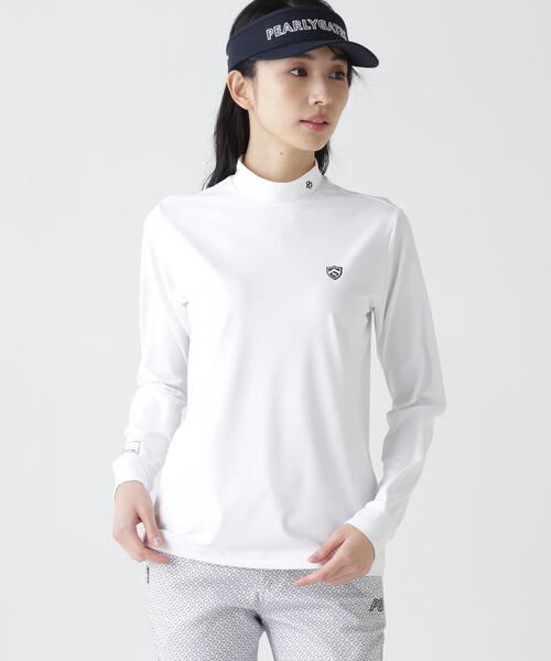 PEARLY GATES(パーリーゲイツ)の「【PEARLY GATES】ポリエステルベア天竺長袖ハイネックカットソー(Tシャツ/カットソー・レディース・ネイビー/ホワイト・SMALL/MEDIUM/LARGE)」の1枚目の写真