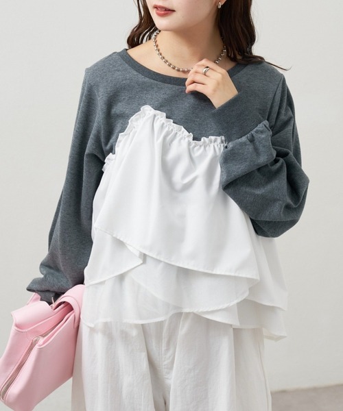 mystic(ミスティック)の「ビスチェドッキングスウェット(スウェット・レディース・チャコールグレー/グレー/アイボリー・FREE)」の3枚目の写真