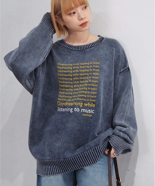 tiptop(ティップトップ)の「ストーンウォッシュロゴBIGプルオーバー(ニット/セーター・レディース・ネイビー/ブラック・FREE)」の2枚目の写真