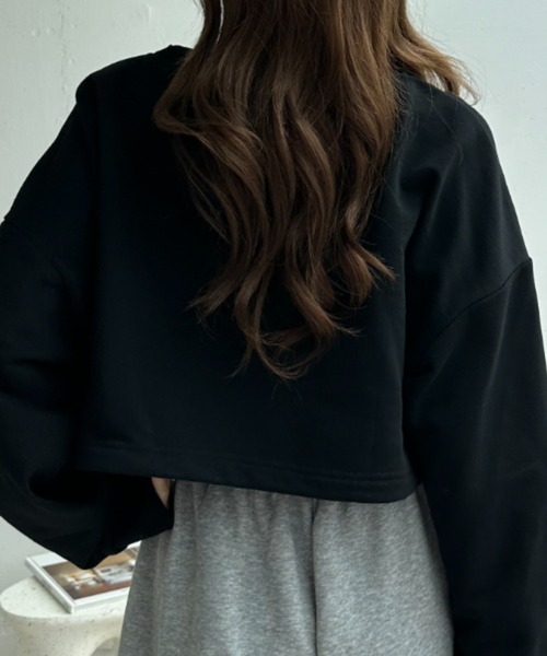 umune(ウムネ)の「クロップド丈 パーカー ジップアップ スウェット ショート丈 フーディー 長袖 トップス スッキリ見え カジュアル 秋 冬(スウェット・レディース・チャコールグレー/グレイッシュベージュ/ブラック・S/M)」の18枚目の写真