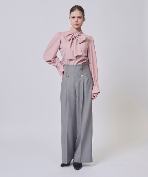 SWINGLE（スウィングル）の「ハイウエストタックワイドパンツ（その他パンツ・レディース・ダークブルー/ベージュ/ライトグレー・MEDIUM/SMALL）」の2枚目の写真