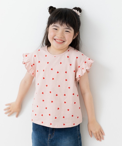 chil2(チルツー)の「綿100% 総柄肩フリルTシャツ(Tシャツ/カットソー・キッズ・ミント/チャコールグレー/スモークピンク/ホワイト/ラベンダー・100cm/90cm/80cm/110cm/140cm/130cm/120cm)」の5枚目の写真