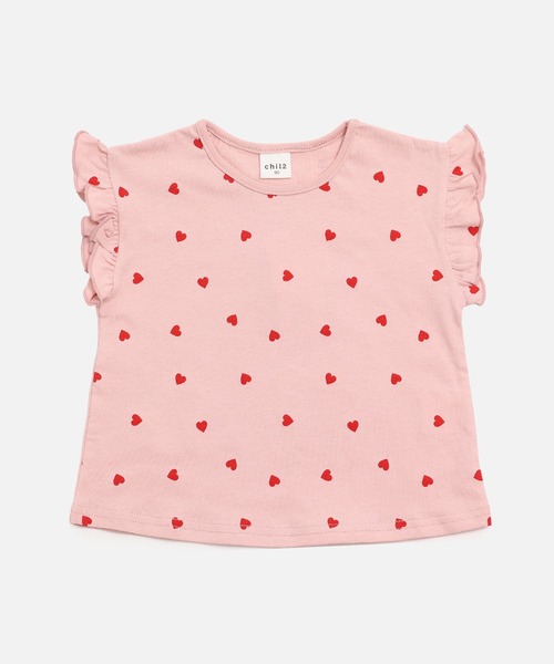 chil2(チルツー)の「綿100% 総柄肩フリルTシャツ(Tシャツ/カットソー・キッズ・ミント/チャコールグレー/スモークピンク/ホワイト/ラベンダー・100cm/90cm/80cm/110cm/140cm/130cm/120cm)」の6枚目の写真