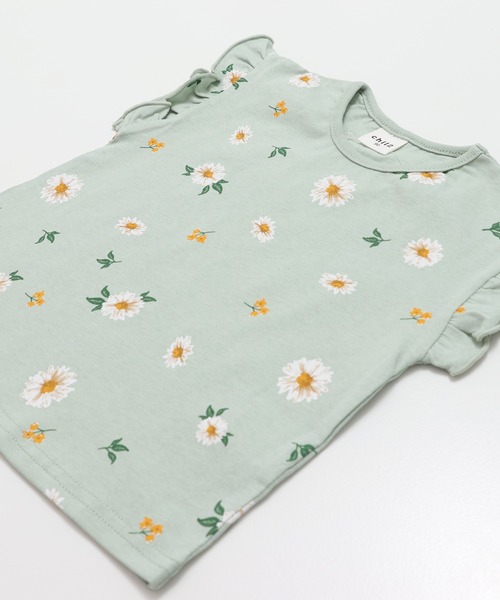 chil2(チルツー)の「綿100% 総柄肩フリルTシャツ(Tシャツ/カットソー・キッズ・ミント/チャコールグレー/スモークピンク/ホワイト/ラベンダー・100cm/90cm/80cm/110cm/140cm/130cm/120cm)」の15枚目の写真
