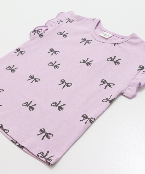 chil2(チルツー)の「綿100% 総柄肩フリルTシャツ(Tシャツ/カットソー・キッズ・ミント/チャコールグレー/スモークピンク/ホワイト/ラベンダー・100cm/90cm/80cm/110cm/140cm/130cm/120cm)」の16枚目の写真