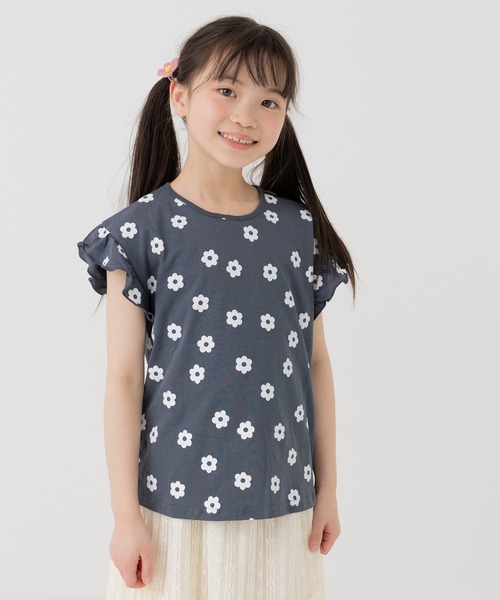 chil2(チルツー)の「綿100% 総柄肩フリルTシャツ(Tシャツ/カットソー・キッズ・ミント/チャコールグレー/スモークピンク/ホワイト/ラベンダー・100cm/90cm/80cm/110cm/140cm/130cm/120cm)」の20枚目の写真