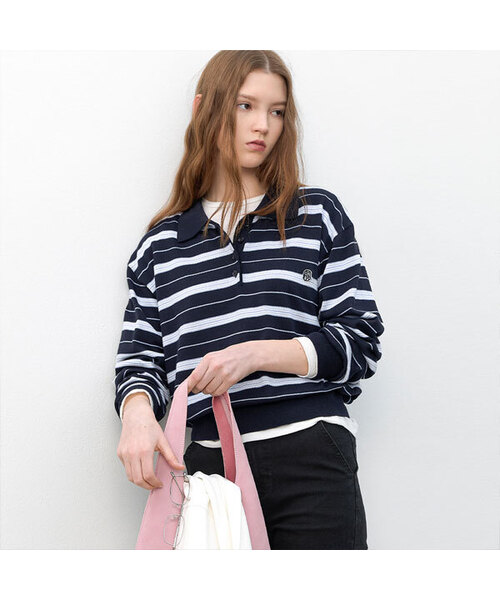 MULTI STRIPE LOOSE FIT COLLAR KNIT (T-7179)