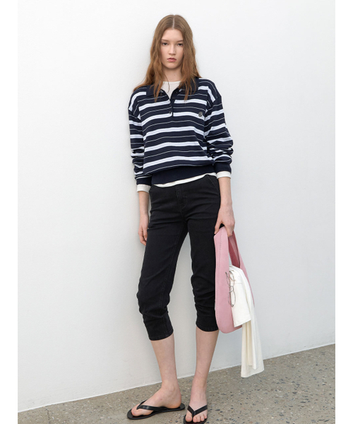 ATELIER NAIN（アトリエナイン）の「MULTI STRIPE LOOSE FIT COLLAR KNIT (T-7179)（ニット/セーター・レディース・ダークネイビー/ホワイト・FREE）」の3枚目の写真