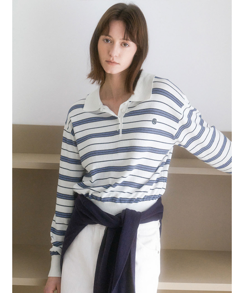 ATELIER NAIN（アトリエナイン）の「MULTI STRIPE LOOSE FIT COLLAR KNIT (T-7179)（ニット/セーター・レディース・ダークネイビー/ホワイト・FREE）」の5枚目の写真