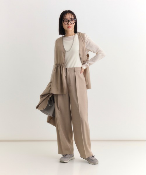 Right-on(ライトオン)の「HONEYSUCKLE ROSE(ハニーサックルローズ)【レディース】タックワイドパンツ(その他パンツ・レディース・ダークグレー/ライトベージュ・M/L/S)」の11枚目の写真
