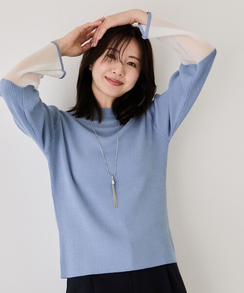 Jayro(ジャイロ)の「袖口シアーリブハイネックニット(ニット/セーター・レディース・グレー/ホワイト系その他/ブラック/ブルー系その他4・M)」の4枚目の写真