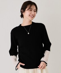 袖口シアーリブハイネックニット