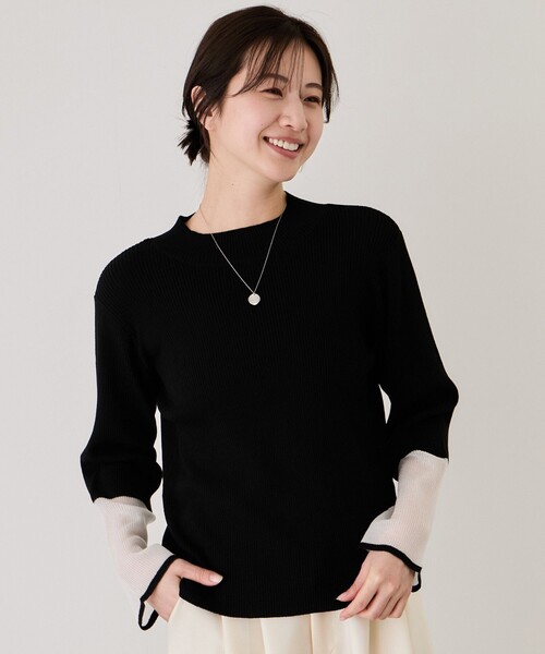 Jayro(ジャイロ)の「袖口シアーリブハイネックニット(ニット/セーター・レディース・グレー/ホワイト系その他/ブラック/ブルー系その他4・M)」の2枚目の写真