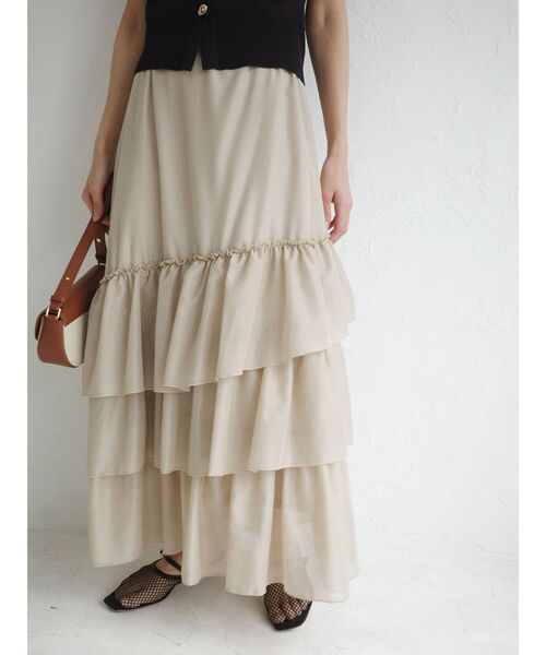 LAGUNAMOON(ラグナムーン)の「ニット×ティアードスカートドッキングワンピース 【夏服】【オフィスカジュアル】(ワンピース・レディース・ブラック/ホワイト・SMALL/MEDIUM)」の6枚目の写真