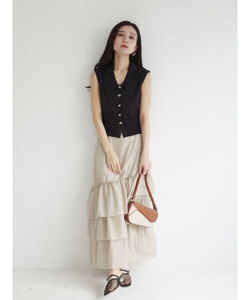 LAGUNAMOON(ラグナムーン)の「ニット×ティアードスカートドッキングワンピース 【夏服】【オフィスカジュアル】(ワンピース・レディース・ブラック/ホワイト・SMALL/MEDIUM)」の7枚目の写真