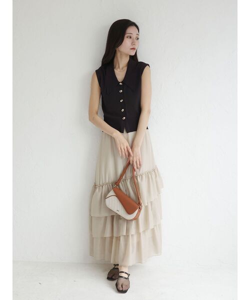 LAGUNAMOON(ラグナムーン)の「ニット×ティアードスカートドッキングワンピース 【夏服】【オフィスカジュアル】(ワンピース・レディース・ブラック/ホワイト・SMALL/MEDIUM)」の8枚目の写真