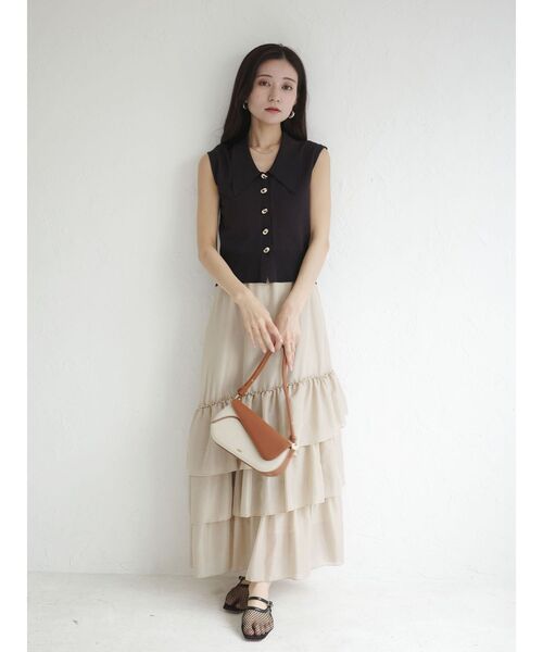 LAGUNAMOON(ラグナムーン)の「ニット×ティアードスカートドッキングワンピース 【夏服】【オフィスカジュアル】(ワンピース・レディース・ブラック/ホワイト・SMALL/MEDIUM)」の9枚目の写真
