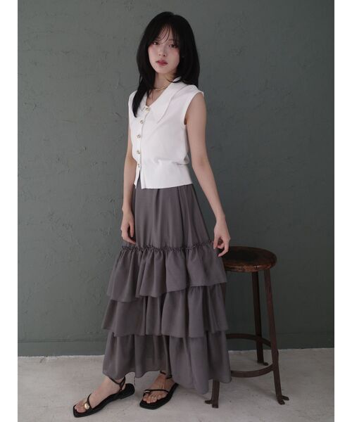 LAGUNAMOON(ラグナムーン)の「ニット×ティアードスカートドッキングワンピース 【夏服】【オフィスカジュアル】(ワンピース・レディース・ブラック/ホワイト・SMALL/MEDIUM)」の17枚目の写真
