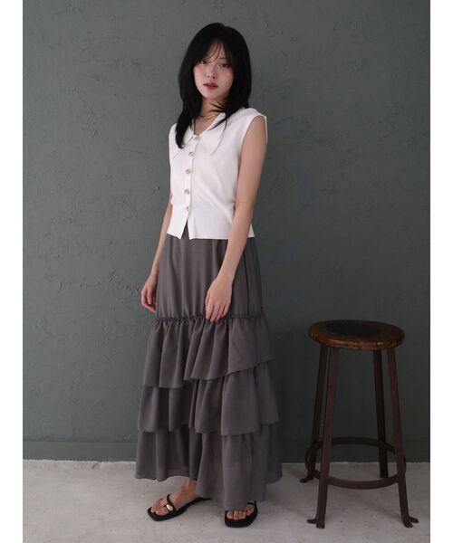LAGUNAMOON(ラグナムーン)の「ニット×ティアードスカートドッキングワンピース 【夏服】【オフィスカジュアル】(ワンピース・レディース・ブラック/ホワイト・SMALL/MEDIUM)」の16枚目の写真