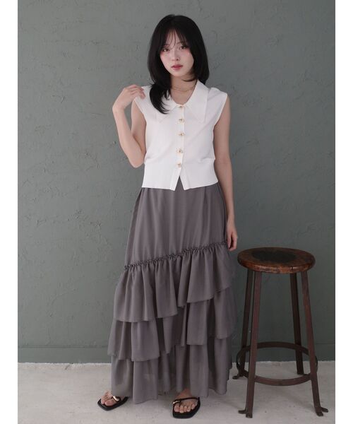 LAGUNAMOON(ラグナムーン)の「ニット×ティアードスカートドッキングワンピース 【夏服】【オフィスカジュアル】(ワンピース・レディース・ブラック/ホワイト・SMALL/MEDIUM)」の17枚目の写真