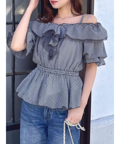 dazzlin（ダズリン）の「シアーペプラムボリュームオフショルトップス（シャツ/ブラウス・レディース・アイボリー/その他1/ブルー/ピンク/ライム・FREE）」の17枚目の写真