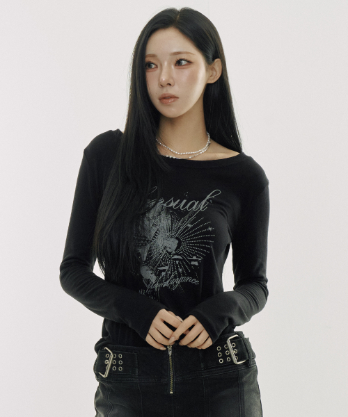 DEFYCLUBROBBERS(ディファイクラブロバース)の「センシュアルフランボヤンス フェミニンボートネックロングスリーブ (ブラック)(Tシャツ/カットソー・レディース・その他・OS)」の2枚目の写真