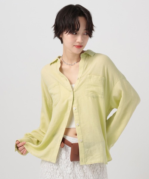 BAYFLOW（ベイフロー）の「[ふんわり柔らかな肌当たり]リネンシャツ（シャツ/ブラウス・レディース・ネイビー/ブラウン/ピンク/オフホワイト/イエロー・MEDIUM/SMALL）」の5枚目の写真