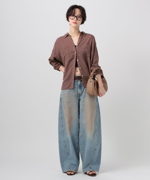 BAYFLOW（ベイフロー）の「[ふんわり柔らかな肌当たり]リネンシャツ（シャツ/ブラウス・レディース・ネイビー/ブラウン/ピンク/オフホワイト/イエロー・MEDIUM/SMALL）」の6枚目の写真