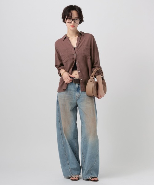 BAYFLOW（ベイフロー）の「[ふんわり柔らかな肌当たり]リネンシャツ（シャツ/ブラウス・レディース・ネイビー/ブラウン/ピンク/オフホワイト/イエロー・MEDIUM/SMALL）」の7枚目の写真